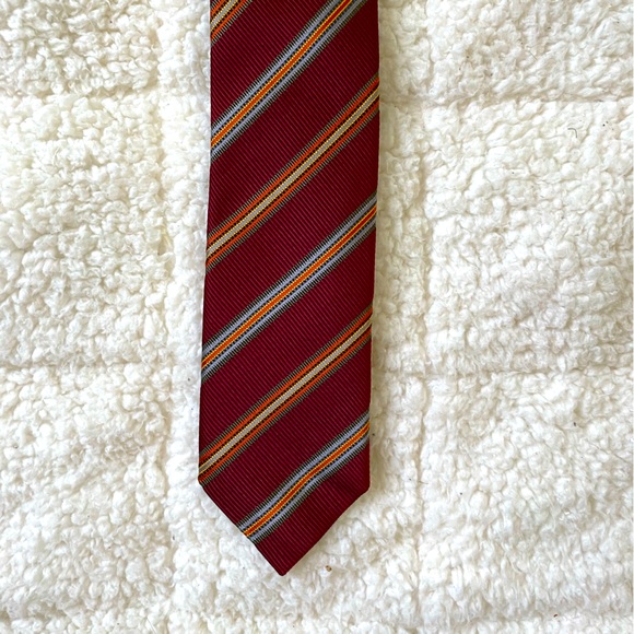 J Z Richards Gallery Handmade Silk & Cotton Italian Maroon Red Stripe Power Tie - Picture 1 of 6